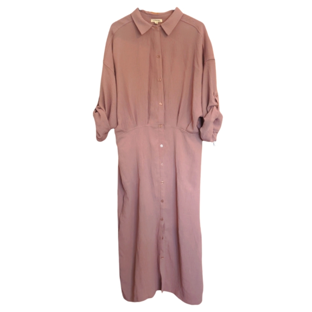 Max Studio Career Button Front Midi Shirt Dress XL Beige